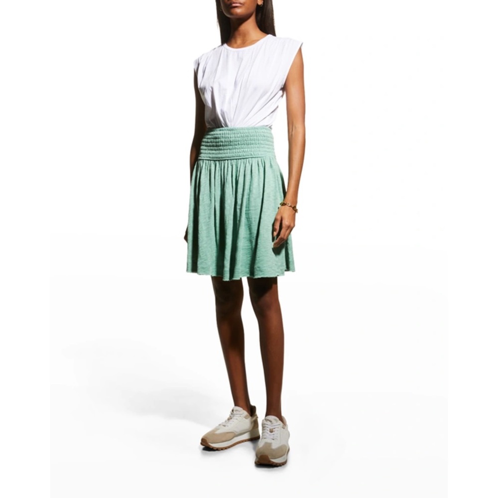 🛍️ATM Smocked Waist Mini Jersey Skirt Havana Green Cotton Stretch